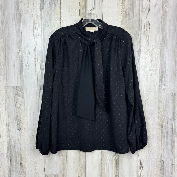MICHAEL Michael Kors black tie-neck blouse size Medium - Picture 1 of 10